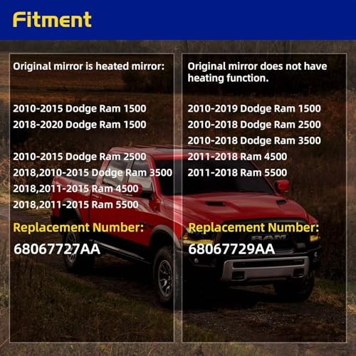 Compatible with 2010-2020 Dodge Ram 1500 2500 Driver Side Lower Mirror Glass