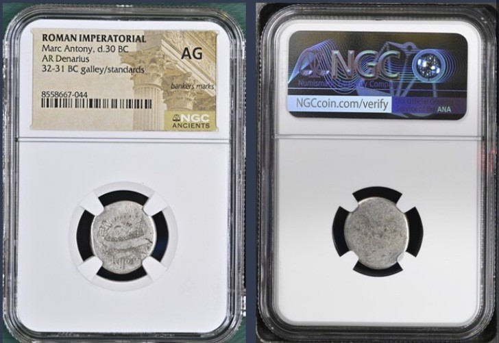 Marc Antony Silver Denarius 30BC Roman Imperatorial NGC Graded Legionary Genuine