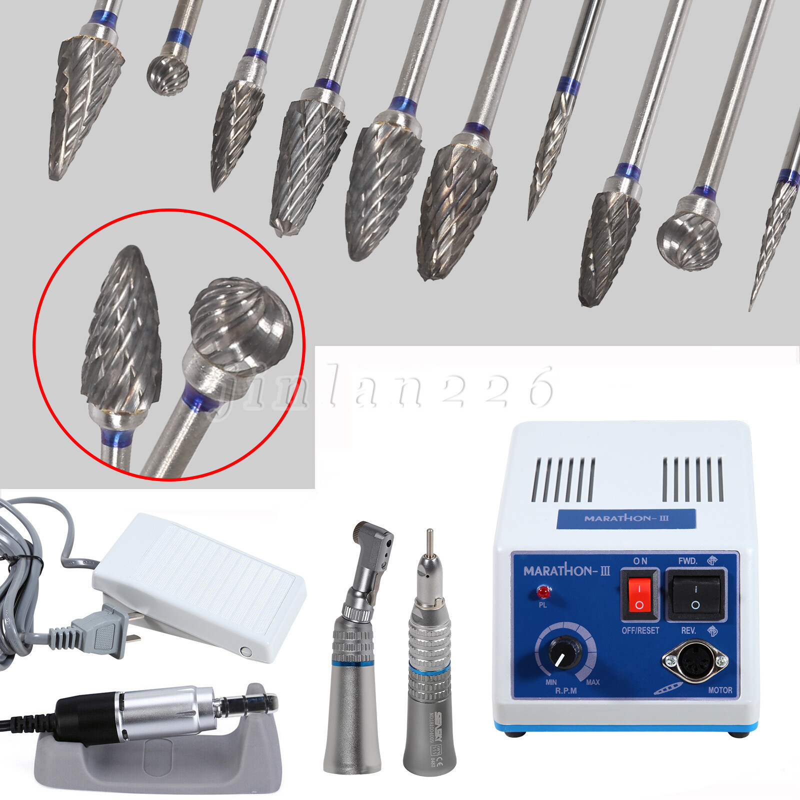 Dentist Lab MARATHON Handpiece 35K RPM Electric Micromotor Polisher 10 Drill Bur