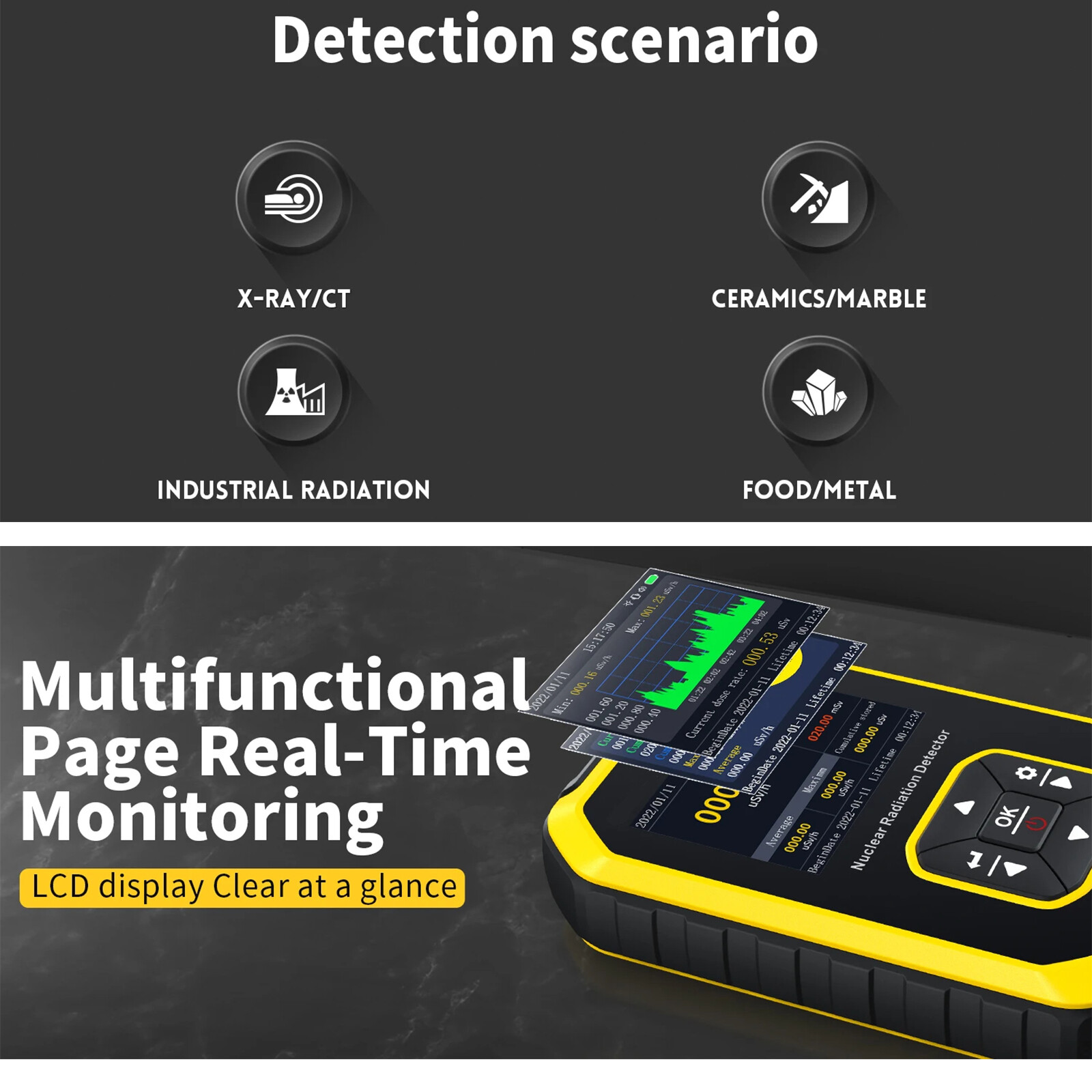 Geiger Counter Radiation Detector Nuclear Radiation Monitor X Gamma Beta Meter