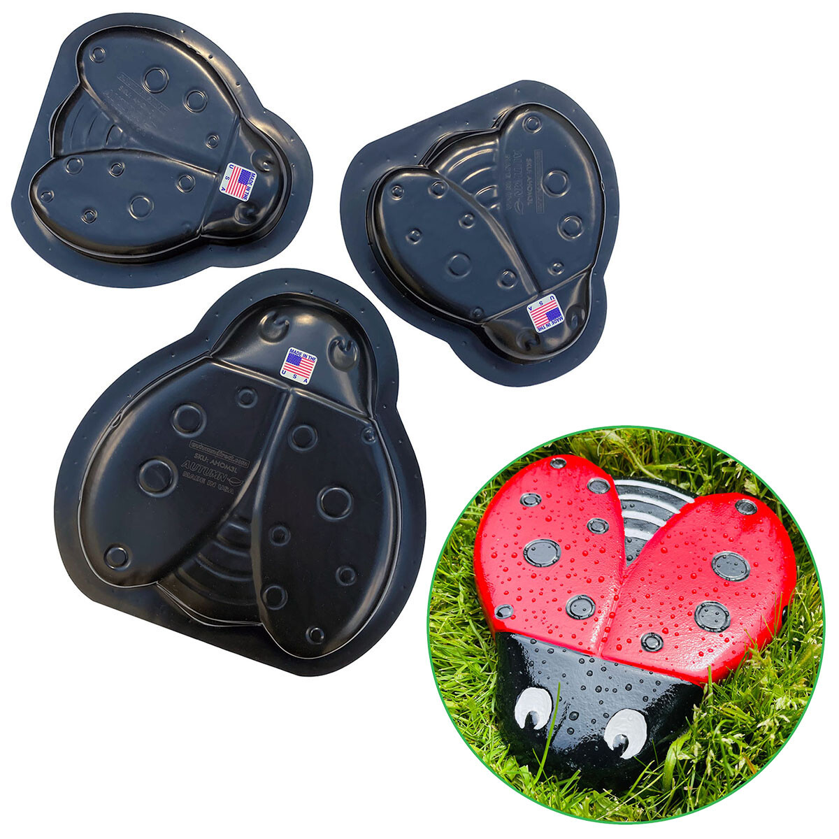 AUTUMN Ladybug Stepping Stone Mold/Form, DIY Walkway Stepping Stone, Set of 3