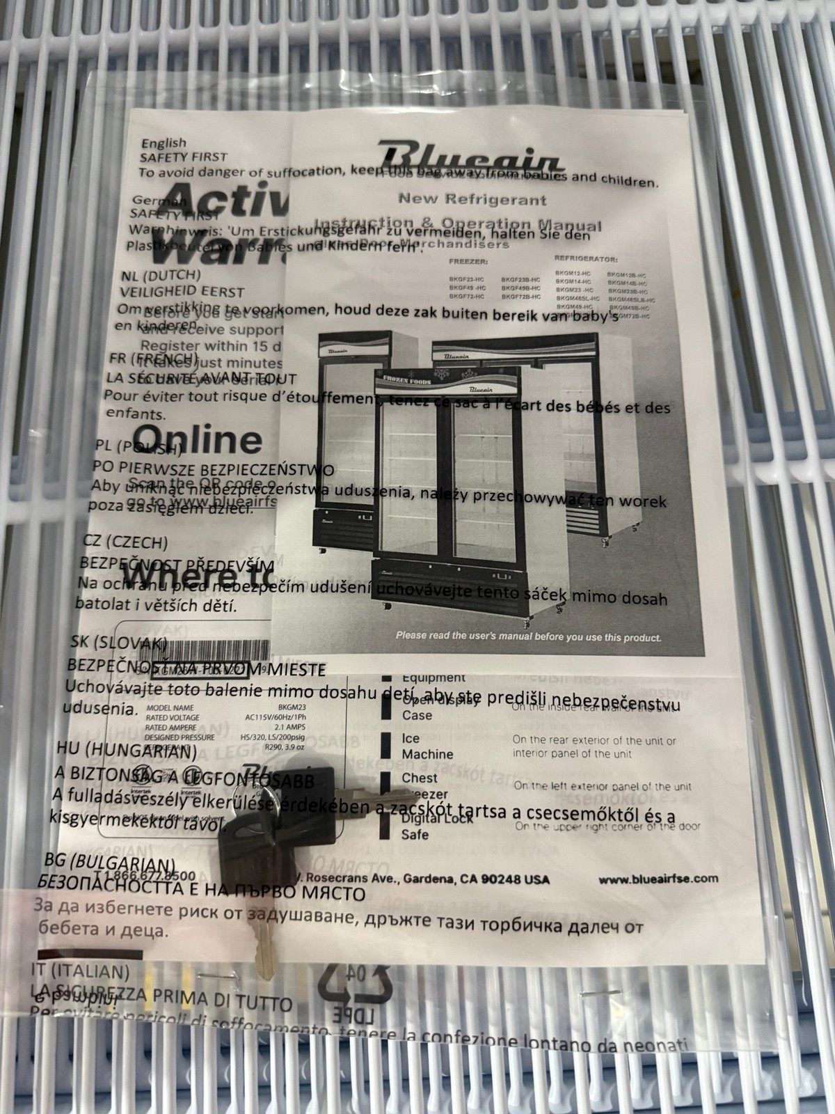 BLUEAIR BKGF23-HC GLASS DOOR MERCHANDISER FREEZER