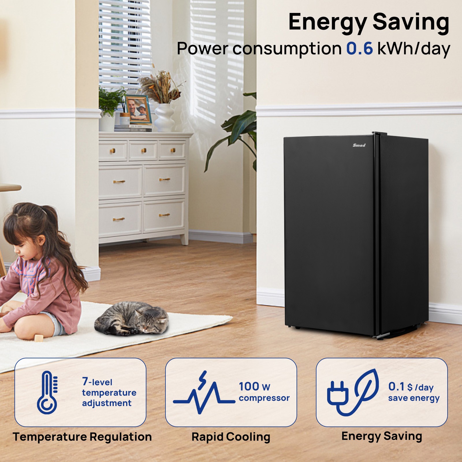 Smad 3.2Cu.Ft Small Refrigerator Single Door Mini Fridge for Bedroom Office Dorm