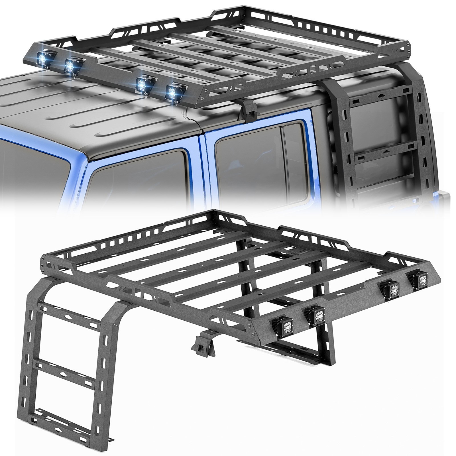 Roof Rack with Ladder For 2007-2018 Jeep Wrangler JK Unlimited 4 Doors Hardtop