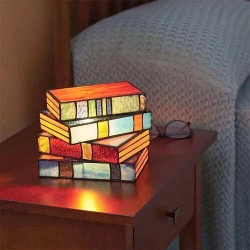 Stained Resin Stacked Books Lamp Tiffany Style Table Lamp Home Decor Book Lamps