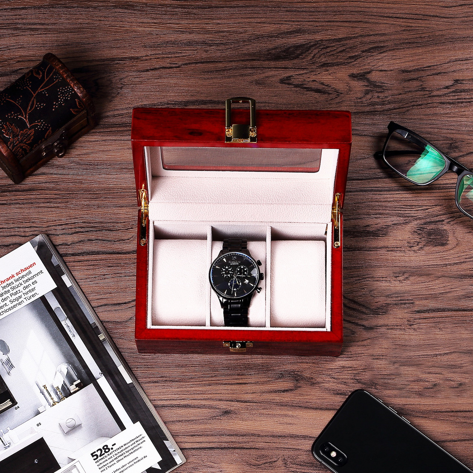 3/6/10/12/24 Slots Watch Box Watch Case Organizer Watch Jewelry Display Case