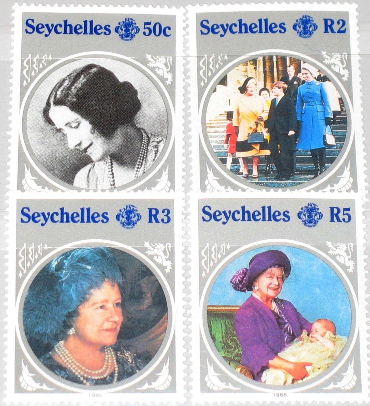 SEYCHELLES SEYCHELLES 1985 583-86 567-70 Royal 85th Bday Queen Mother **