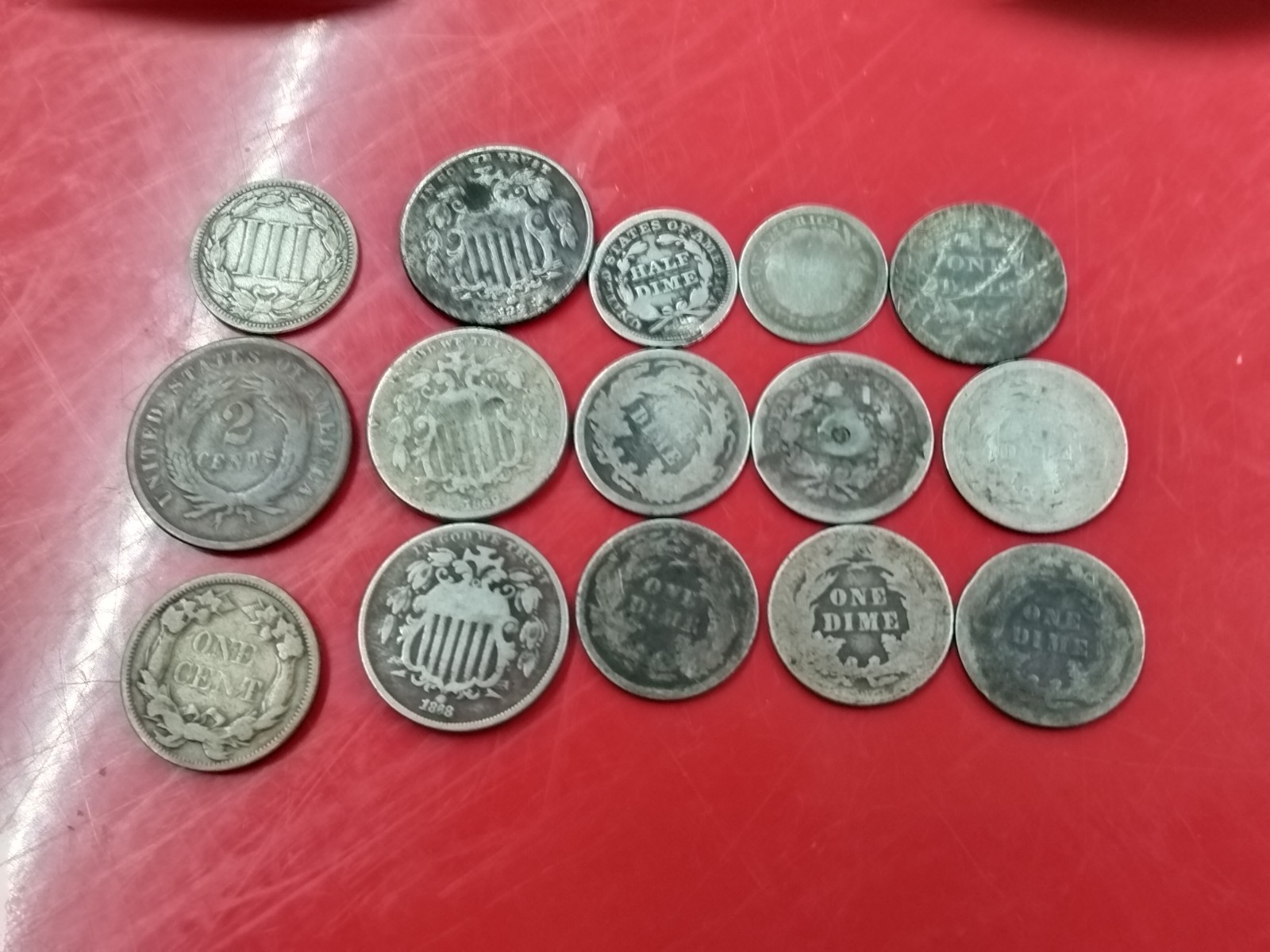 Lot of 15 Mixed Lowball Civil War Era 1842-1889 Silver/Copper Coins Penny-Dime