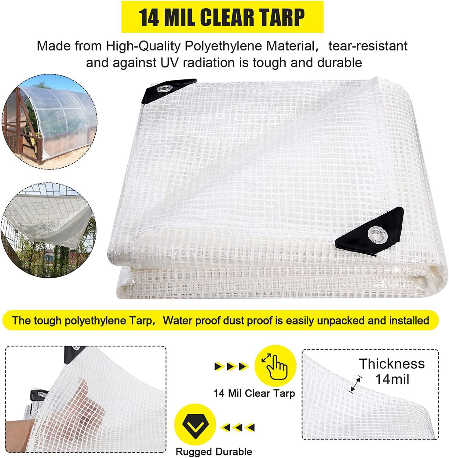 Premium Poly Waterproof Clear Tarp 16 Mil Heavy Duty Canopy