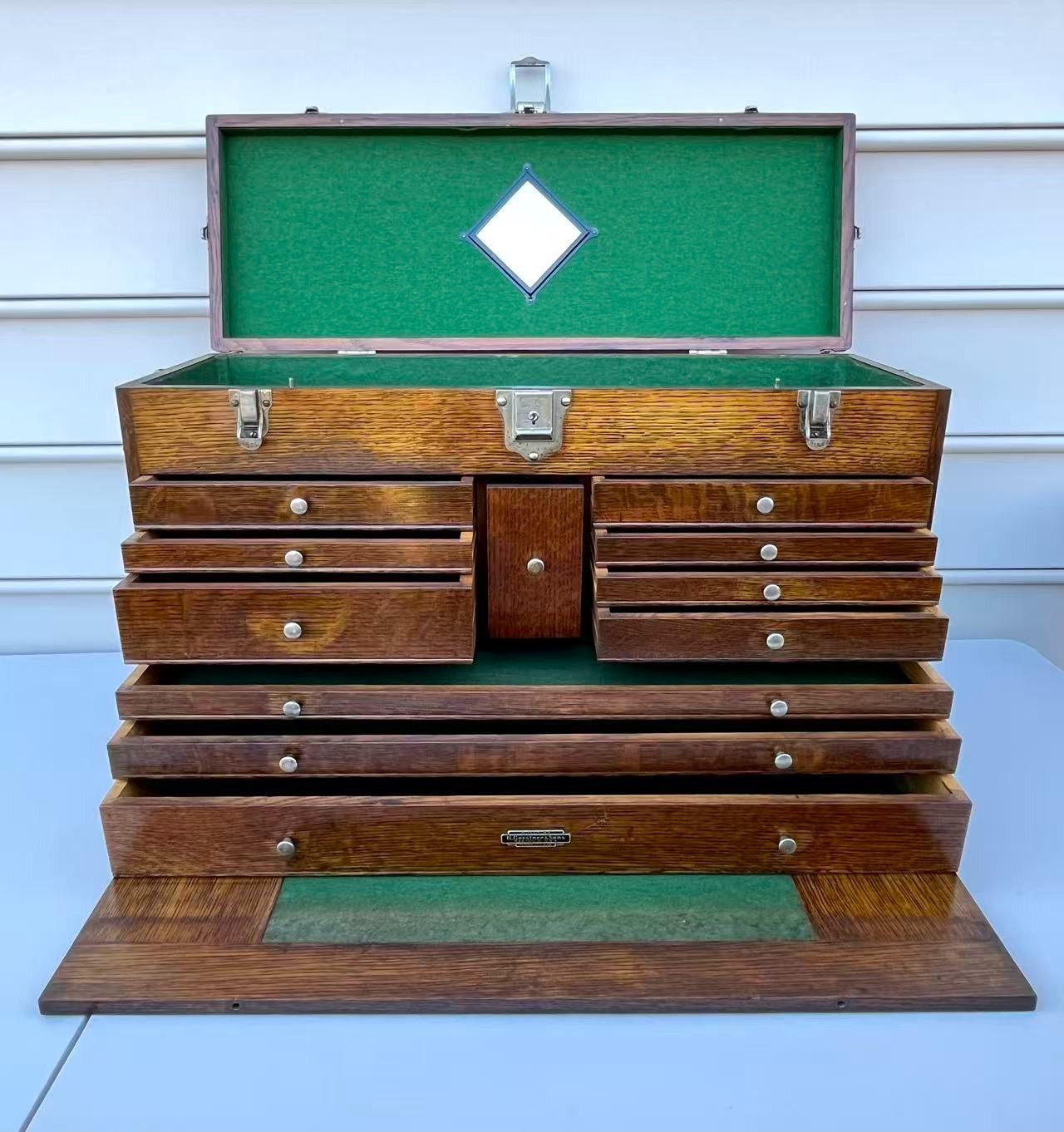 Vintage H. Gerstner & Son 11 Drawers Oak Wood Machinist Tool Chest Box Model 052
