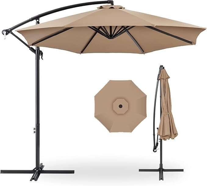 10ft Patio Umbrella Outdoor Offset Hanging Umbrella with Base & Tilt Adjustment