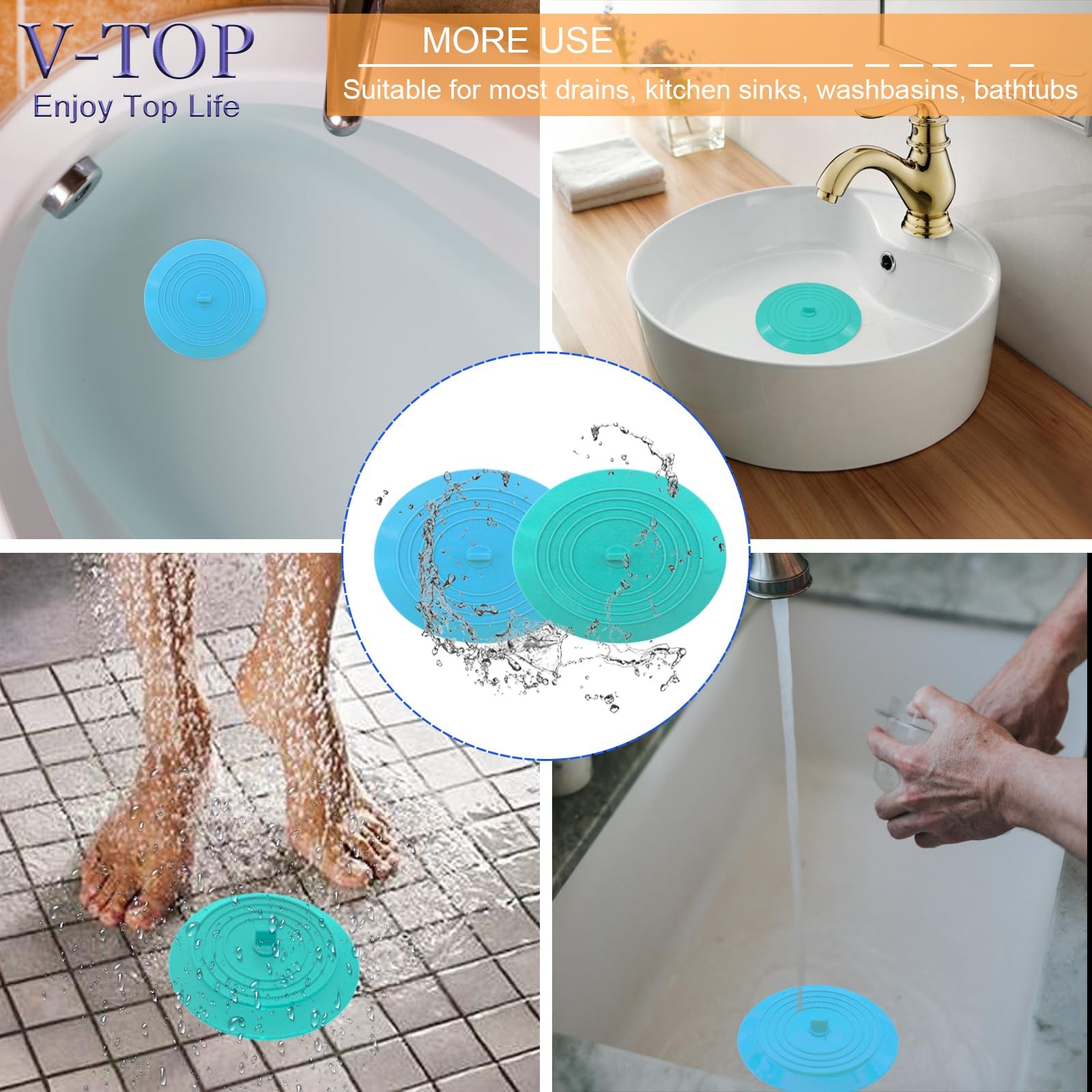 Bathtub Drain Stopper 2 Pack, 5 inches Silicone Tub Stopper Drain Cover, Bath