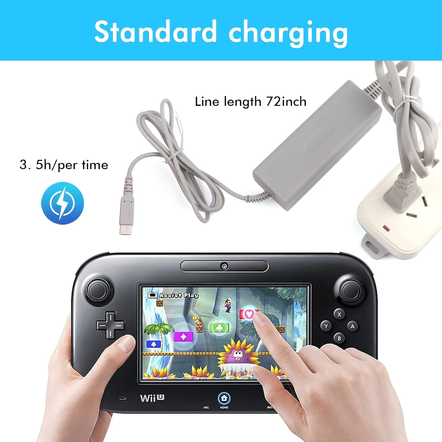 AC Power Supply Charging Adapter Cable Charger For Nintendo Wii U GamePad Lot