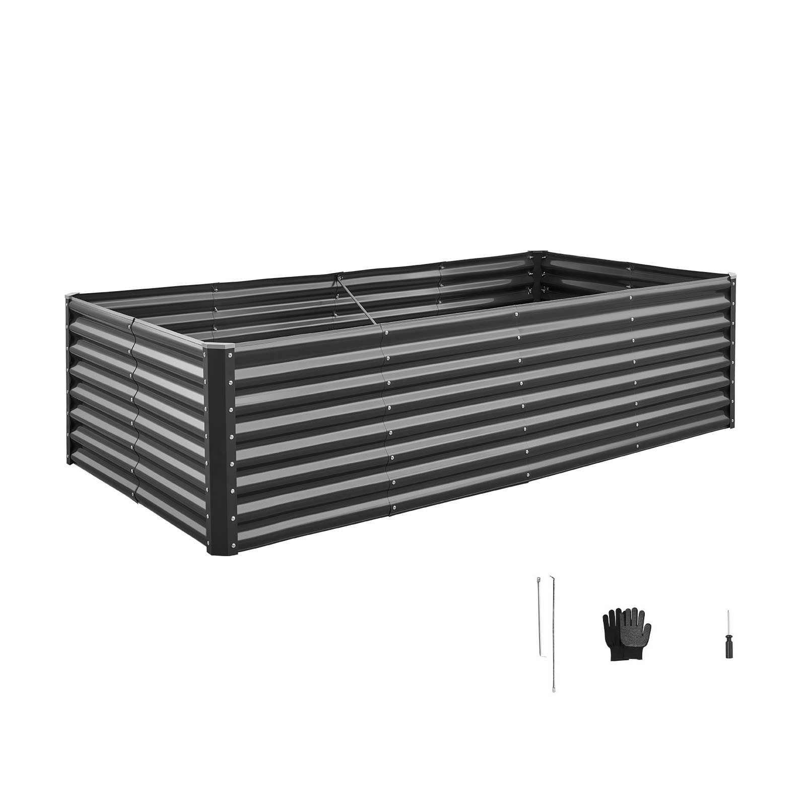 Uimoso Metal Raised Garden Bed Galvanized Planter Box 8x4x2 ft Outdoor Dark Gray