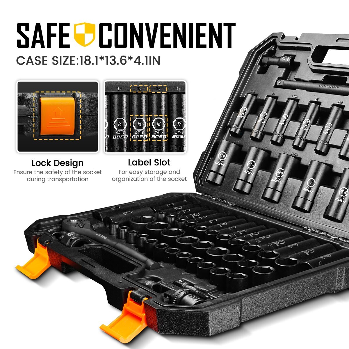 72 Pcs 1/2" Drive Impact Socket Set,Standard SAE (5/16"-1-1/4") & Metric(8-24mm)