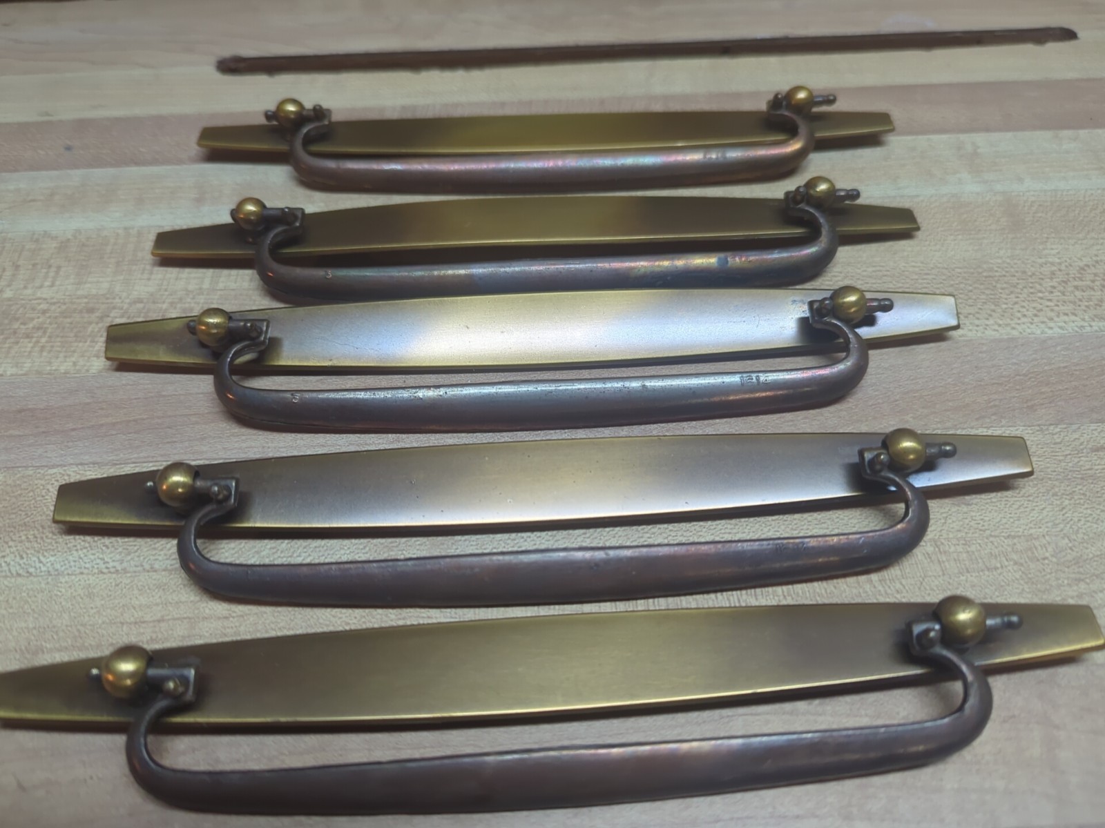 Lot of 8 Vintage Burnished Brass Drawer Pulls, 7.625" Long