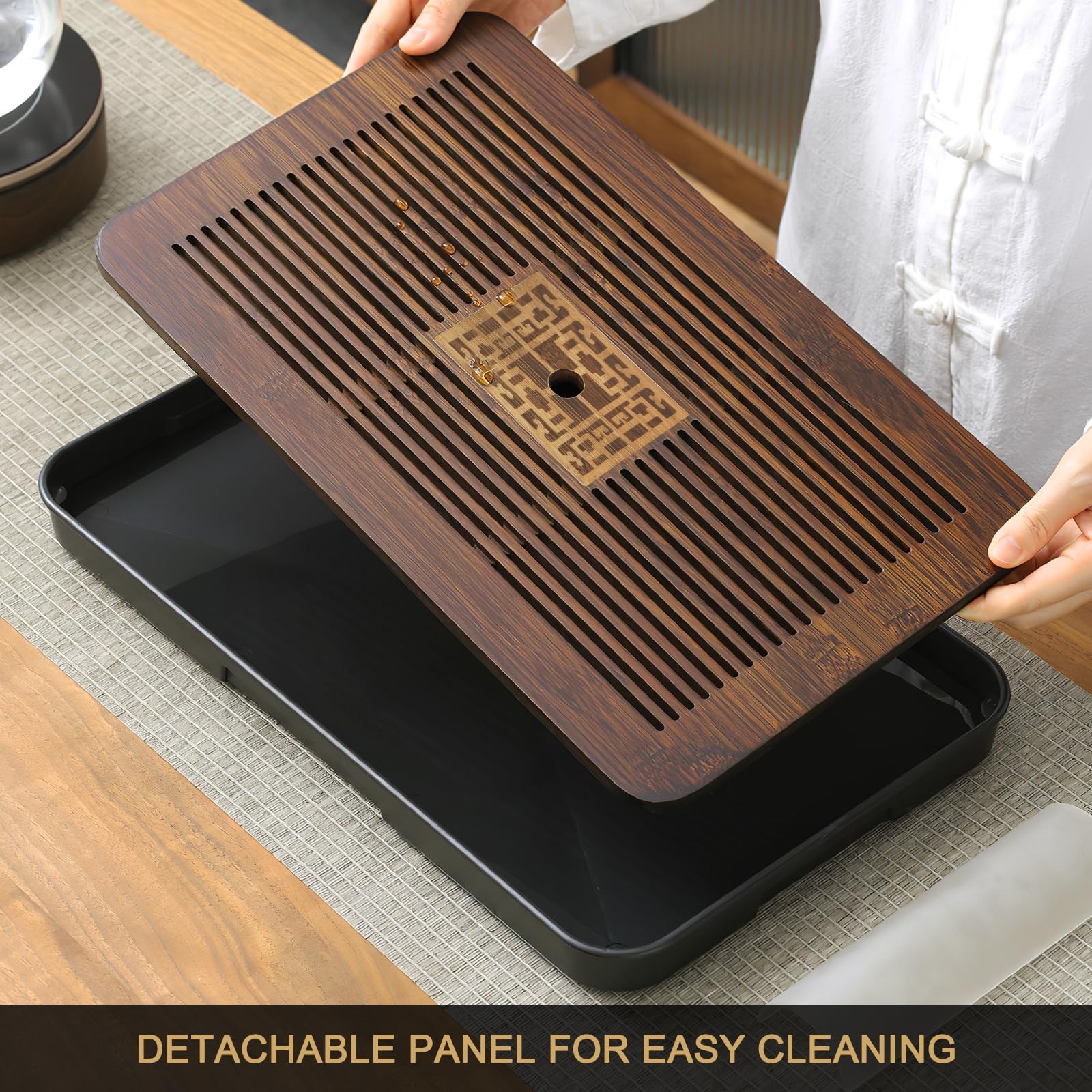 Jotsport 17 Inch Bamboo Chinese Gongfu Tea 17.5" x 10.5" x 1.4", Black, Brown