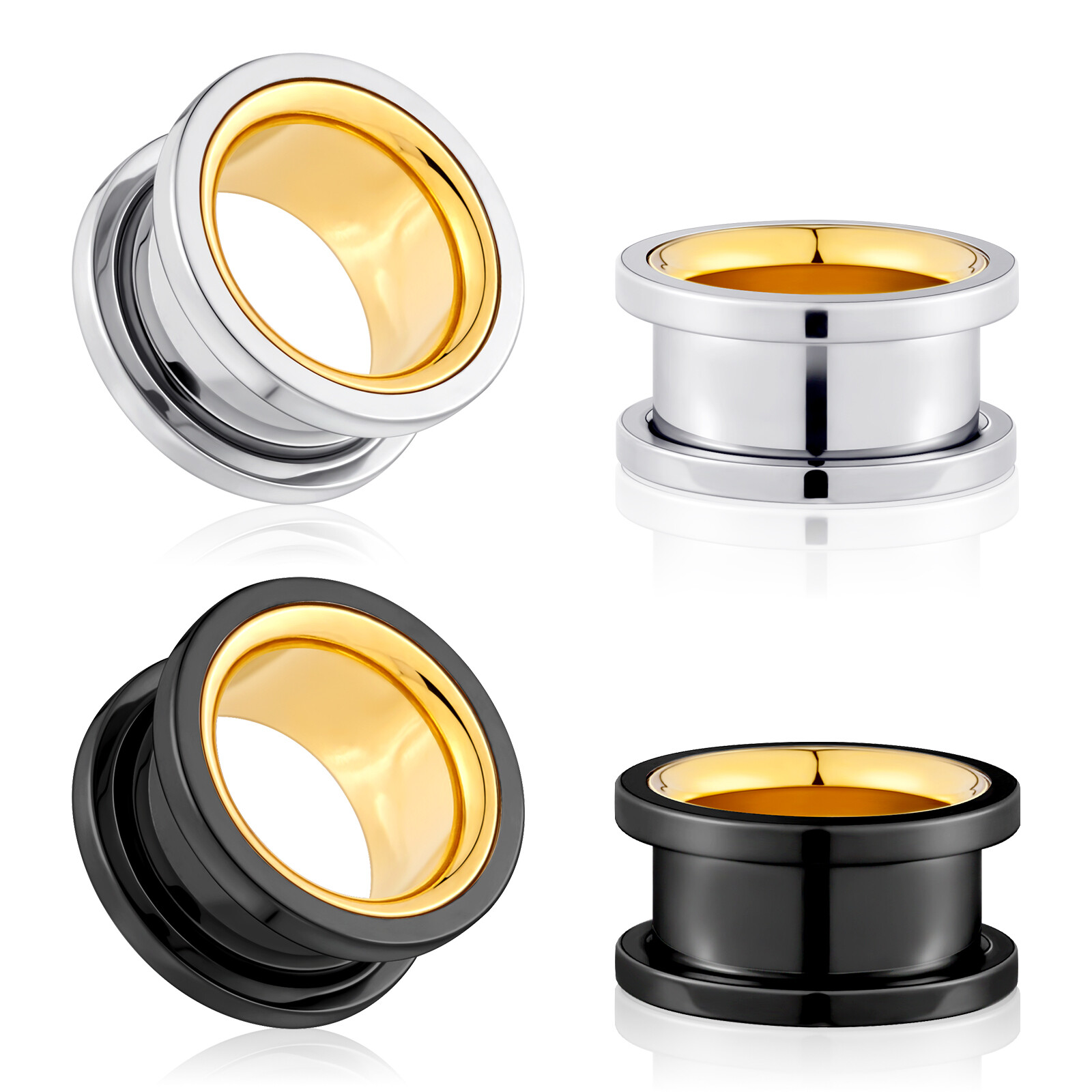 2PCS Surgical Steel Screw Flesh Tunnels Double-Colors Ear Plugs Gauges Piercing