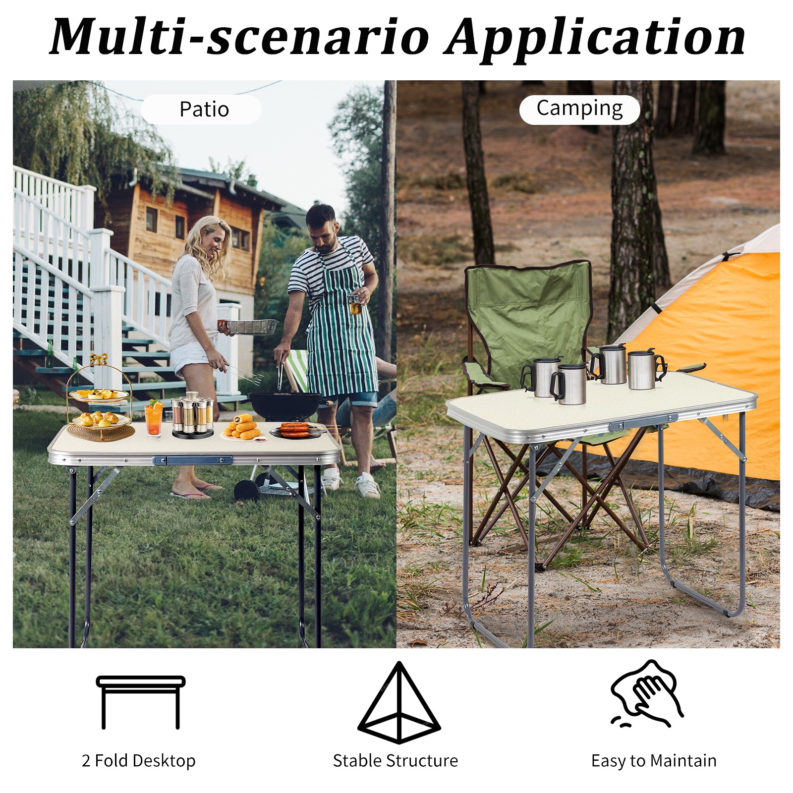 2.3FT Partable Aluminum Folding Table Picnic Garden Camping Indoor Outdoor