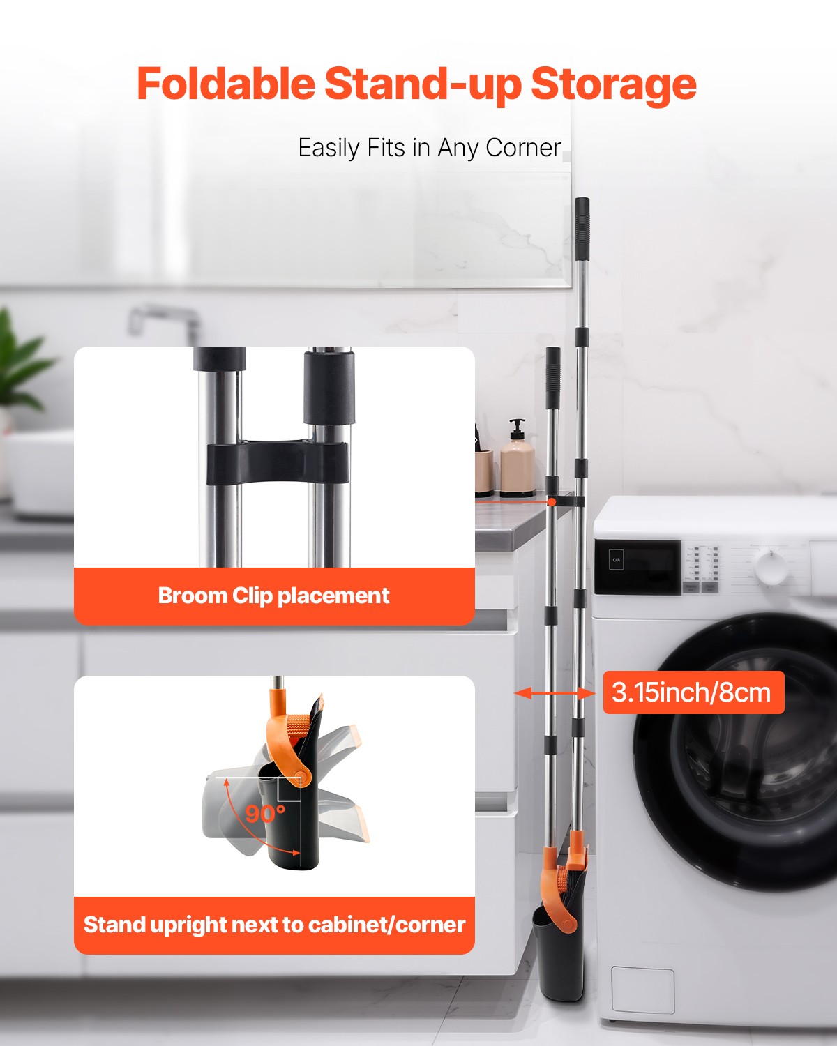 Broom and Dustpan Set with Self-Cleaning Teeth for Home Office Restaurant