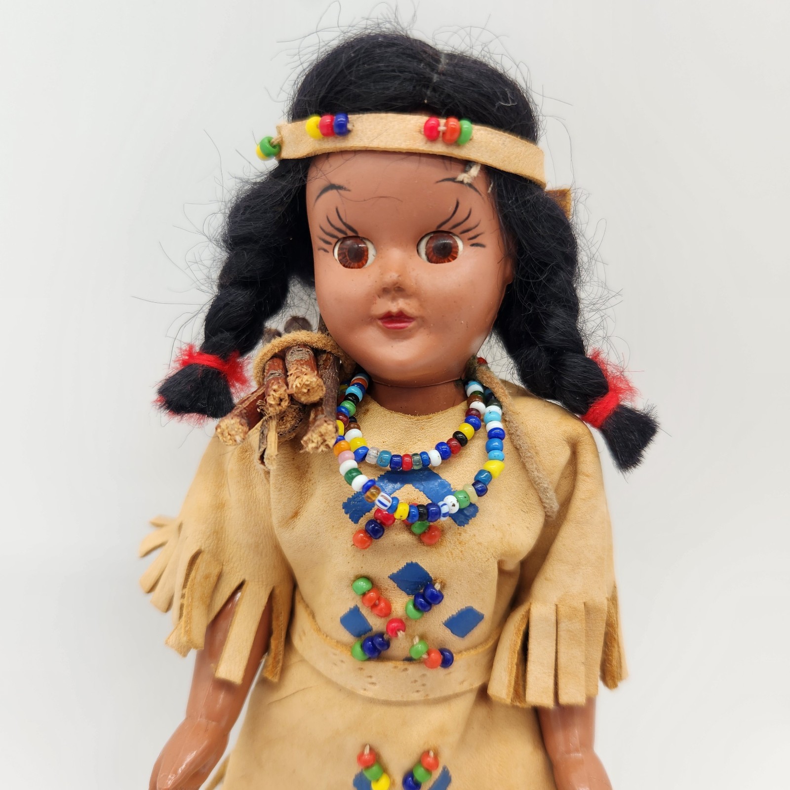 Vintage Plastic Native American Indian Girl Doll 7.5"