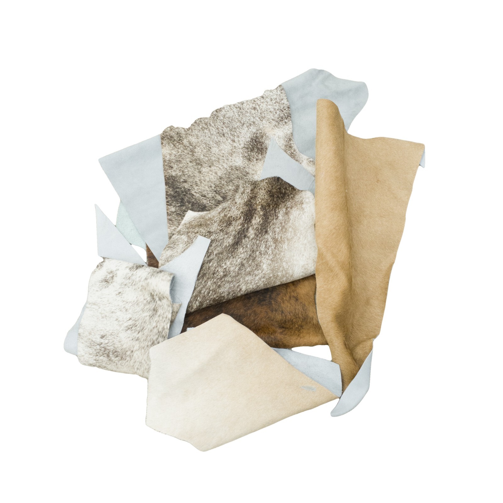 Cowhide Scrap Hair-on Cowhide Remnants Crafts 1 pound Brown/Black/Off-White