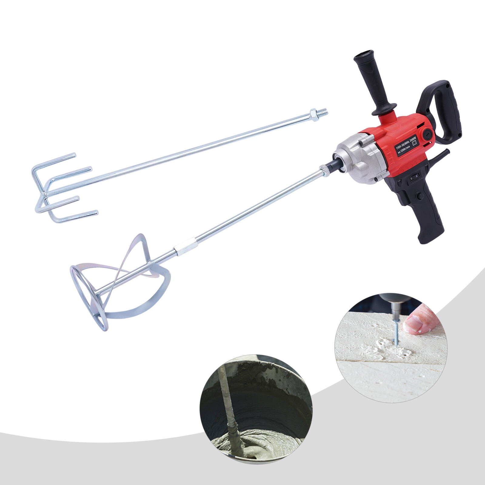 Electric Mortar Plaster Paint Mixer Cement Grout Concrete Stirrer 1200rpm