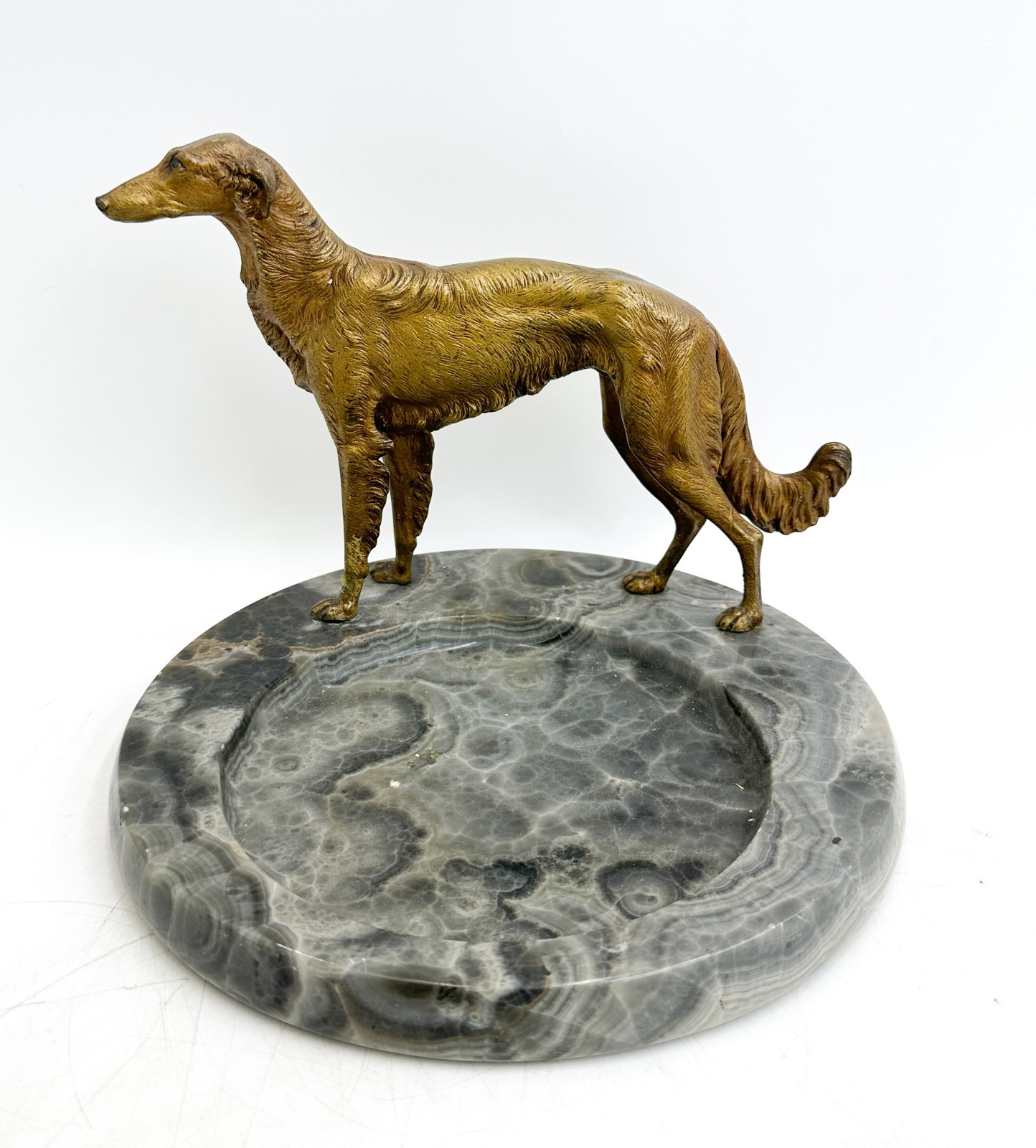 Franz Bergmann Austrian Gilt Bronze and Grey Agate Borzoi Dog Tray c1920