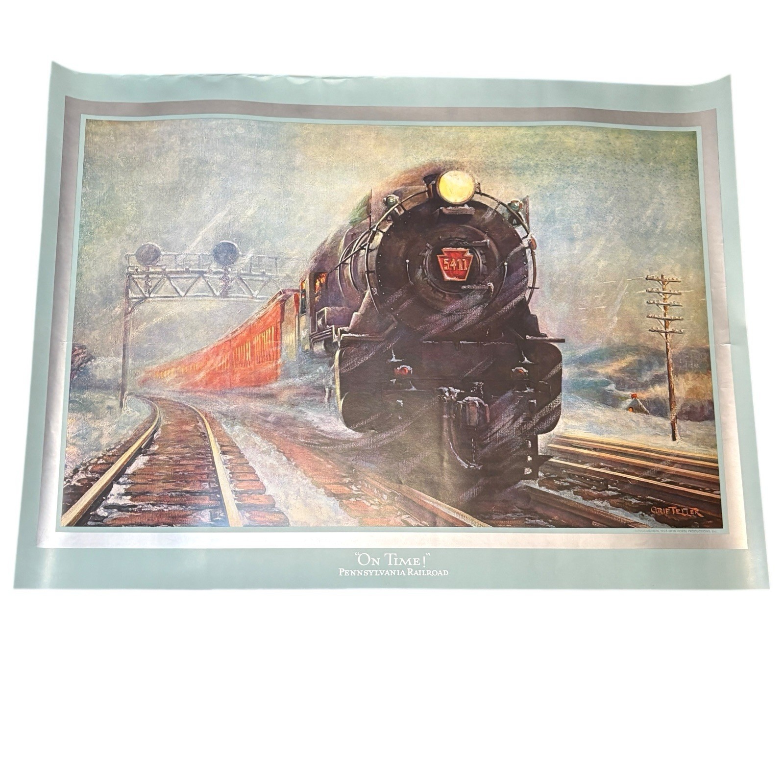 Vintage 1976 Grif Teller “On Time!” Pennsylvania Railroad PRR Steam Train Print
