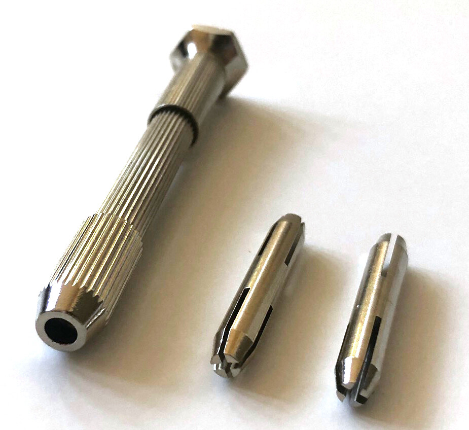 Swivel Head Pin Vise + 2pc Reversible Collets Hand Drill Wire Gauge Bit Holder