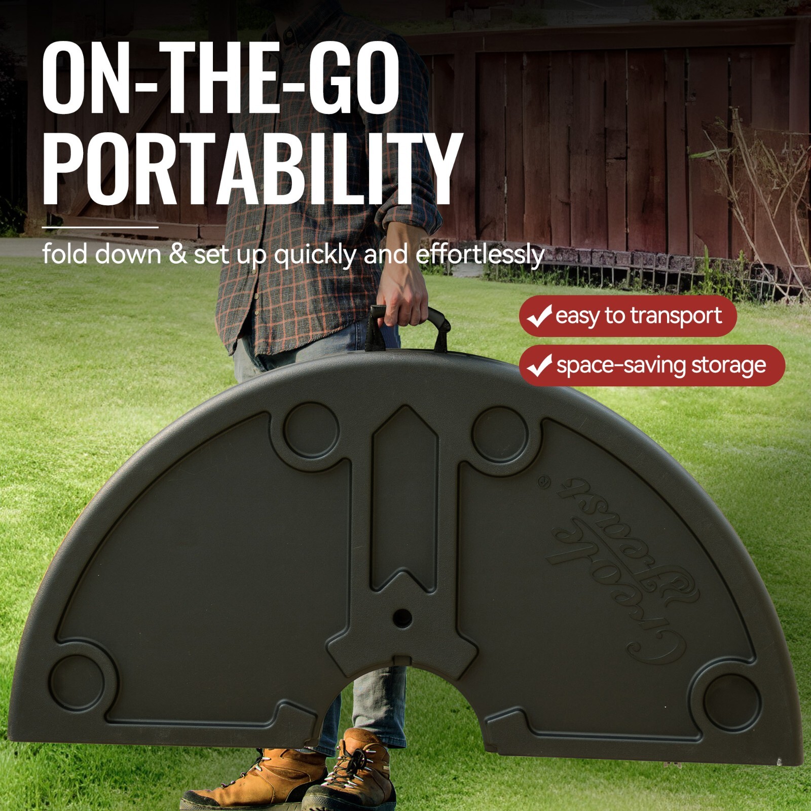 Creole Feast Foldable 47-inch Round Crawfish Table, Portable Table, Black