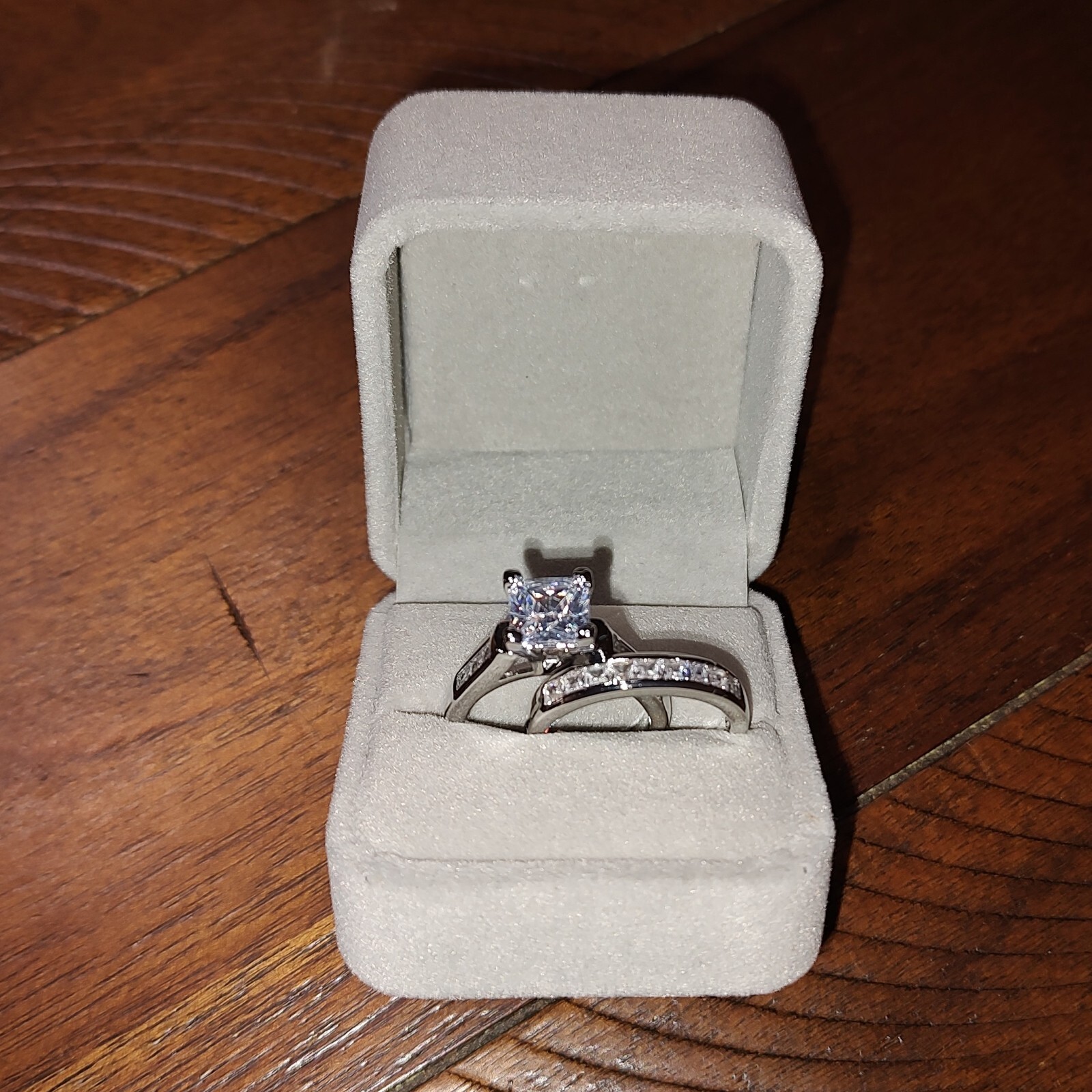 Stainless Steel Wedding Ring Set for Women Square Zirconia Size 8