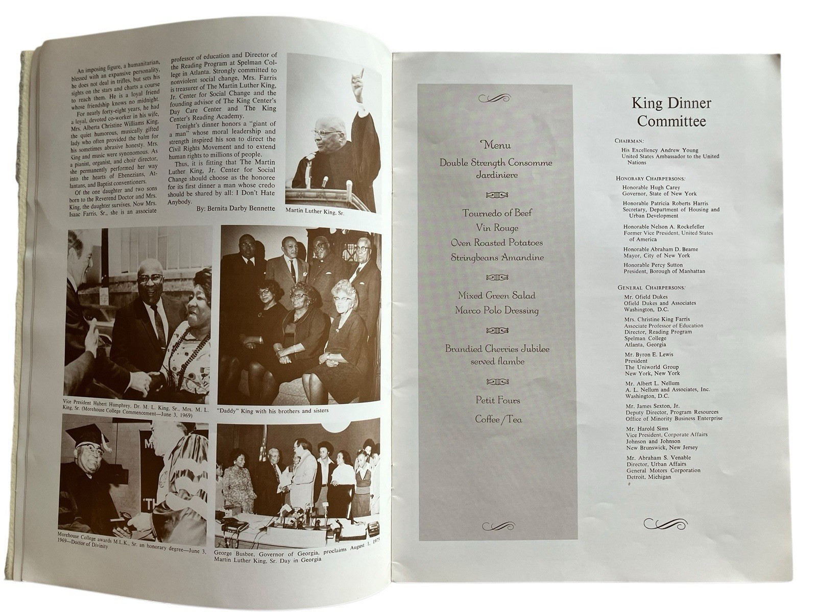 Vtg Martin Luther King Jr Center For Social Change First Annual Dinner Program