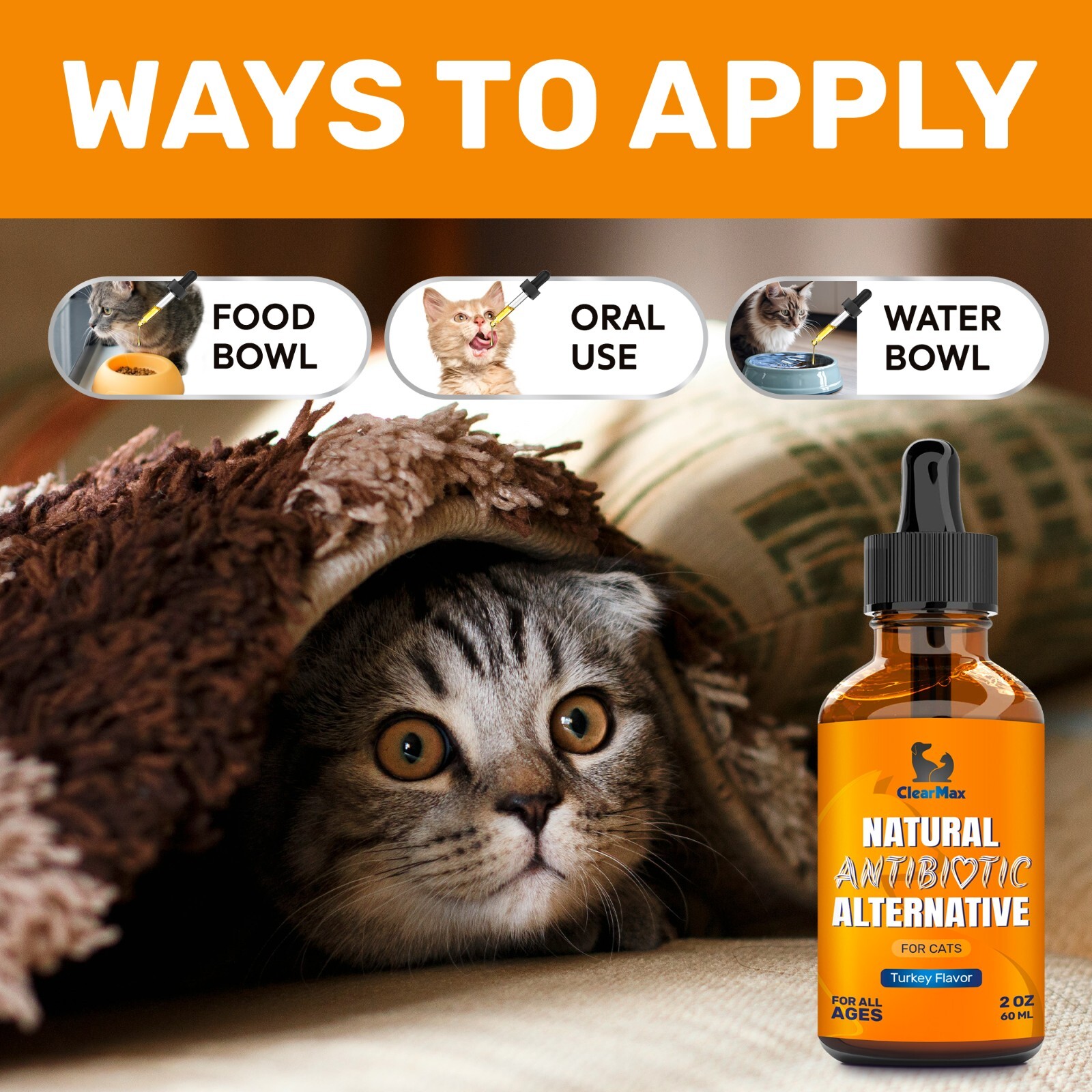 Natural Antibiotics for Cat | Turkey Flavor | Allergy & Infection Support | 2 Oz