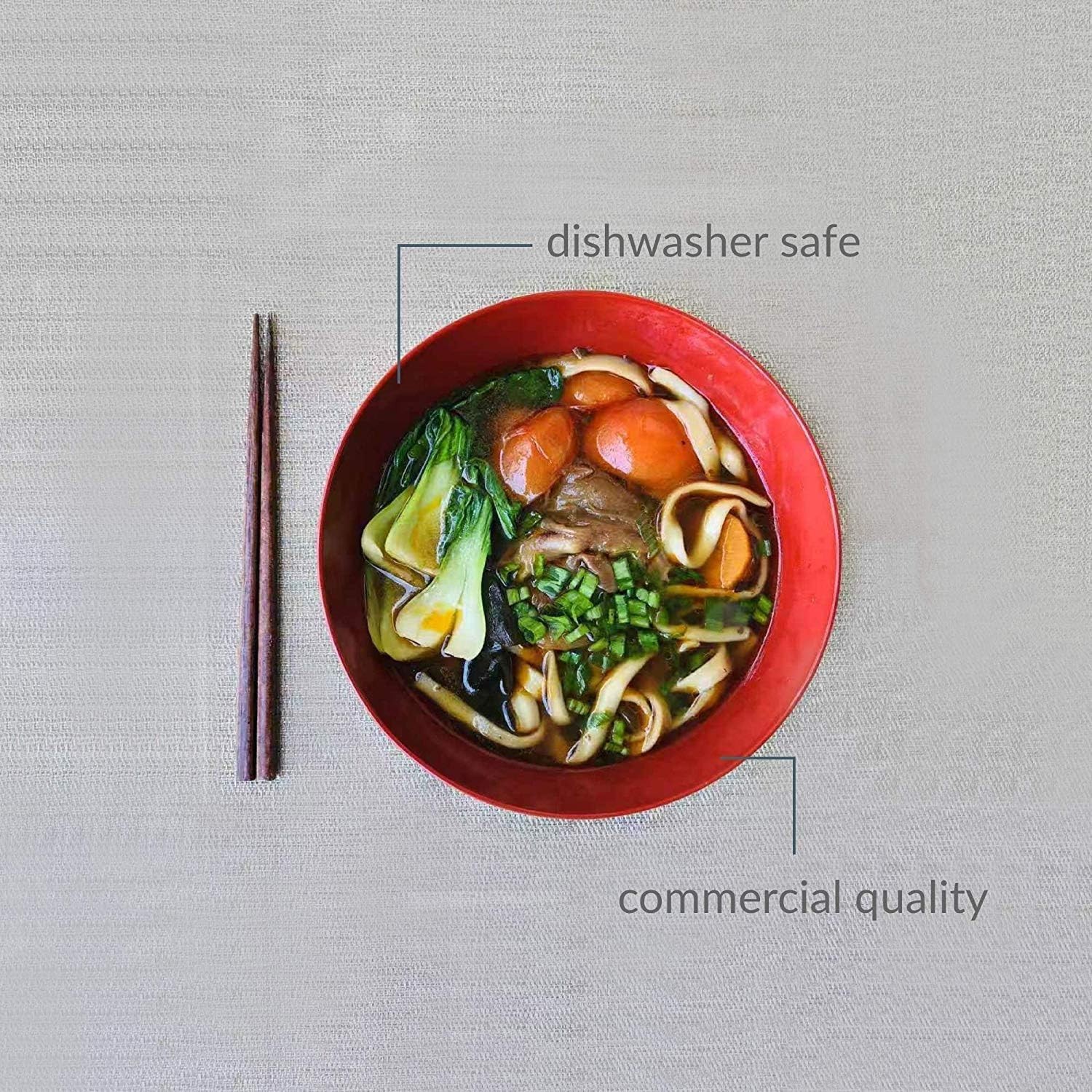 2 Pack Large Soup Bowl Japanese Style Plastic Ramen 52 oz Black and Red S-2396x2