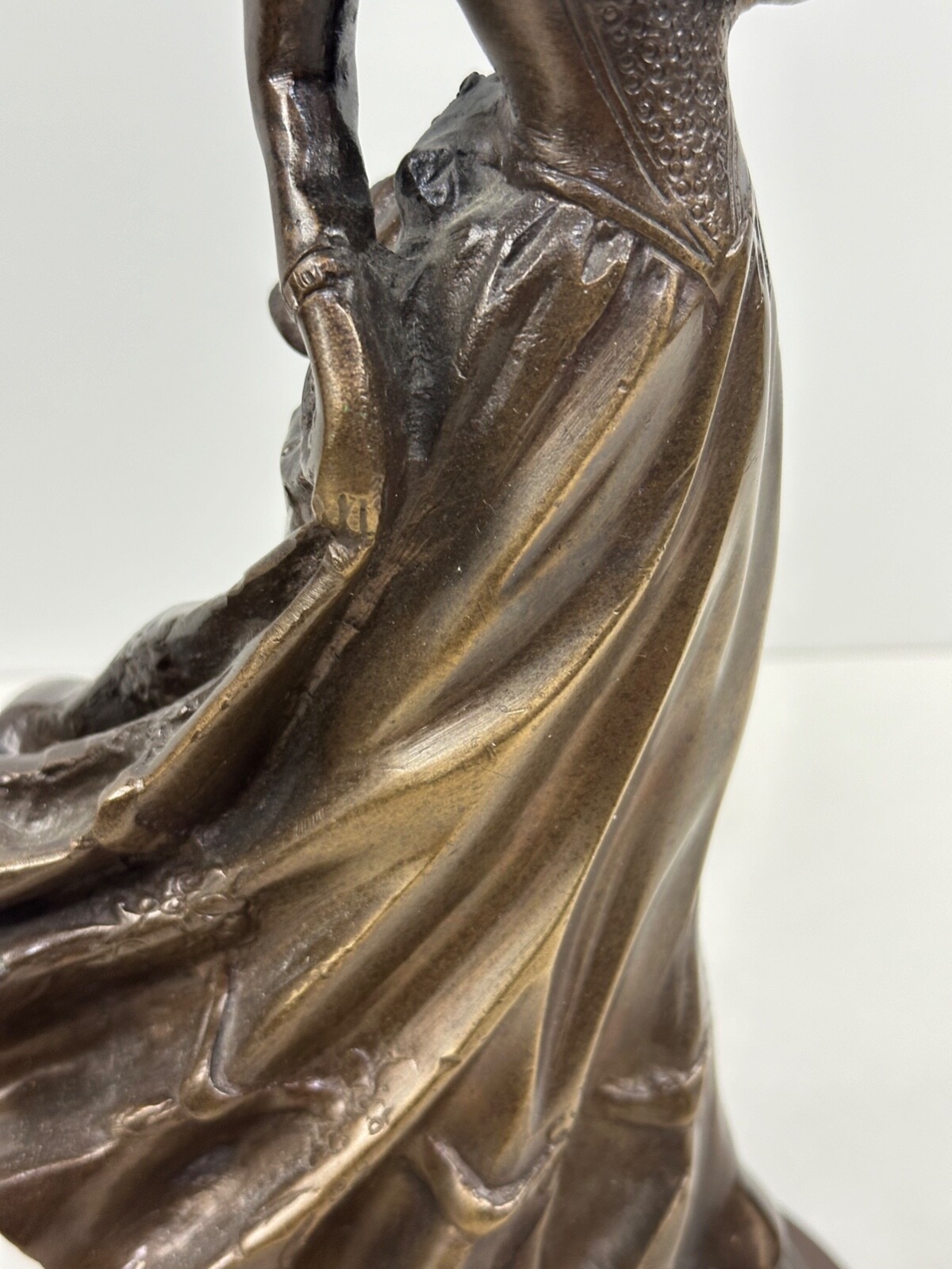 Vintage Victorian Lady Bronze Brass Statue Sculpture Holding Fan 13" High