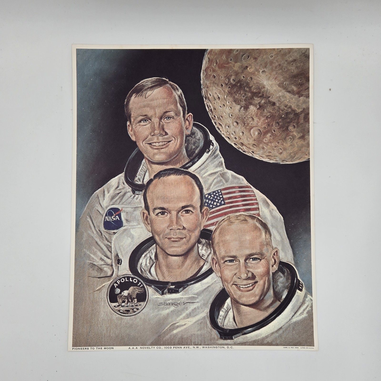 1969 NASA Apollo 11 Crew 7.75 x 9.75" Litho Pioneers To The Moon