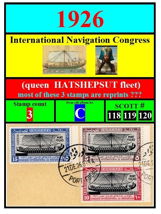 EGYPT stamps-1926-C-navigation congress-queen hatshipsut-PORT FOUAD-REPRODUCTION