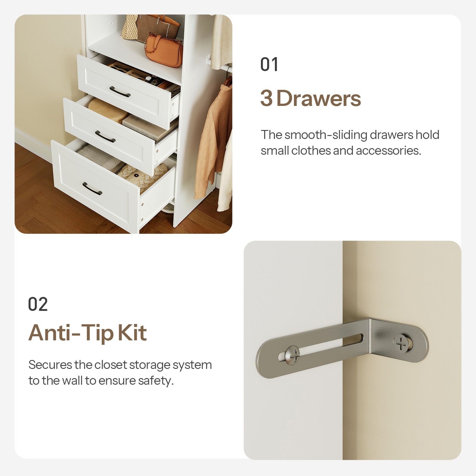 HOOBRO Closet Wardrobe Heavy-Duty Clothes Rack Freestanding Closet Organizer