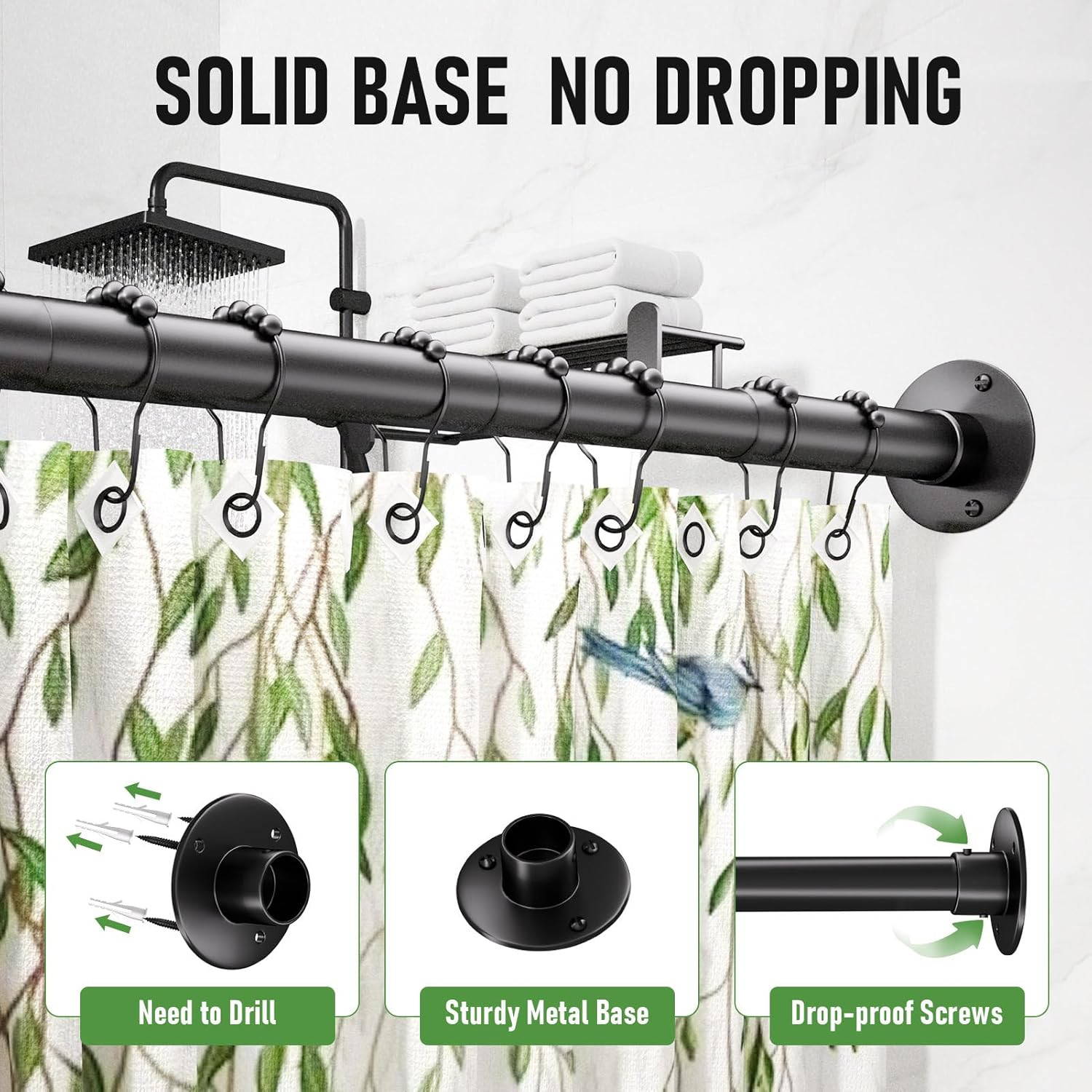 L Shaped Shower Curtain Rod - [23''-53''] X [23''-53''] Adjustable Corner Shower