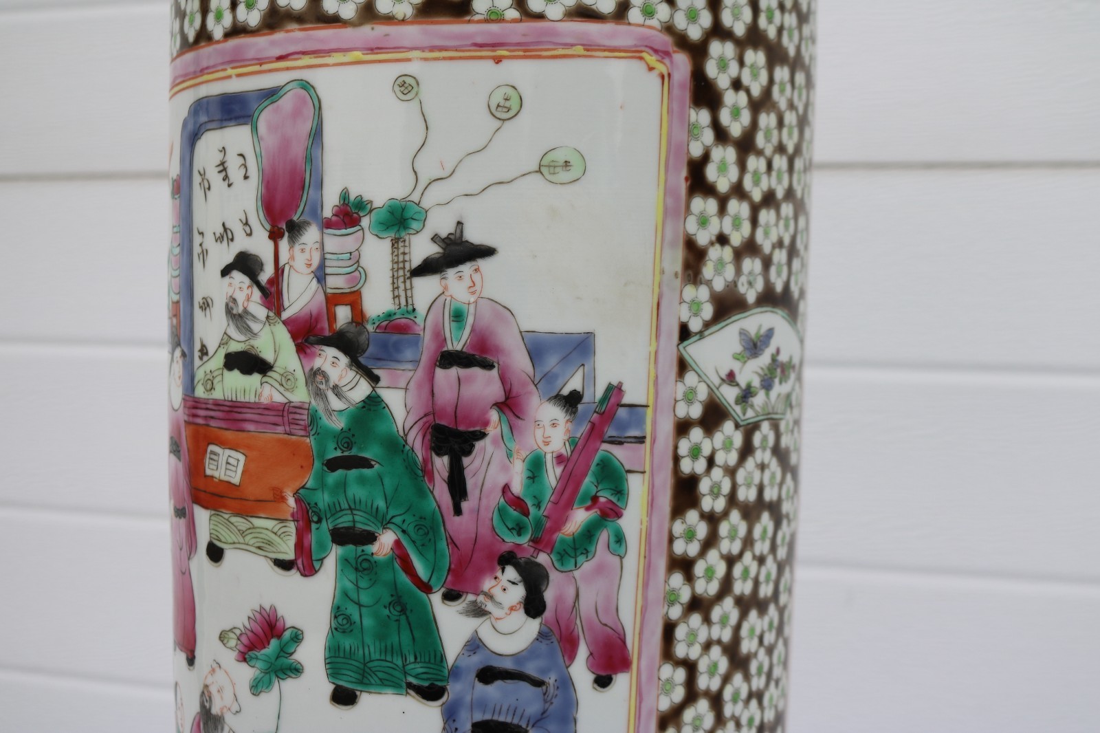 Vintage Large Mid Century Famille Rose Porcelain Umbrella Stand 24"