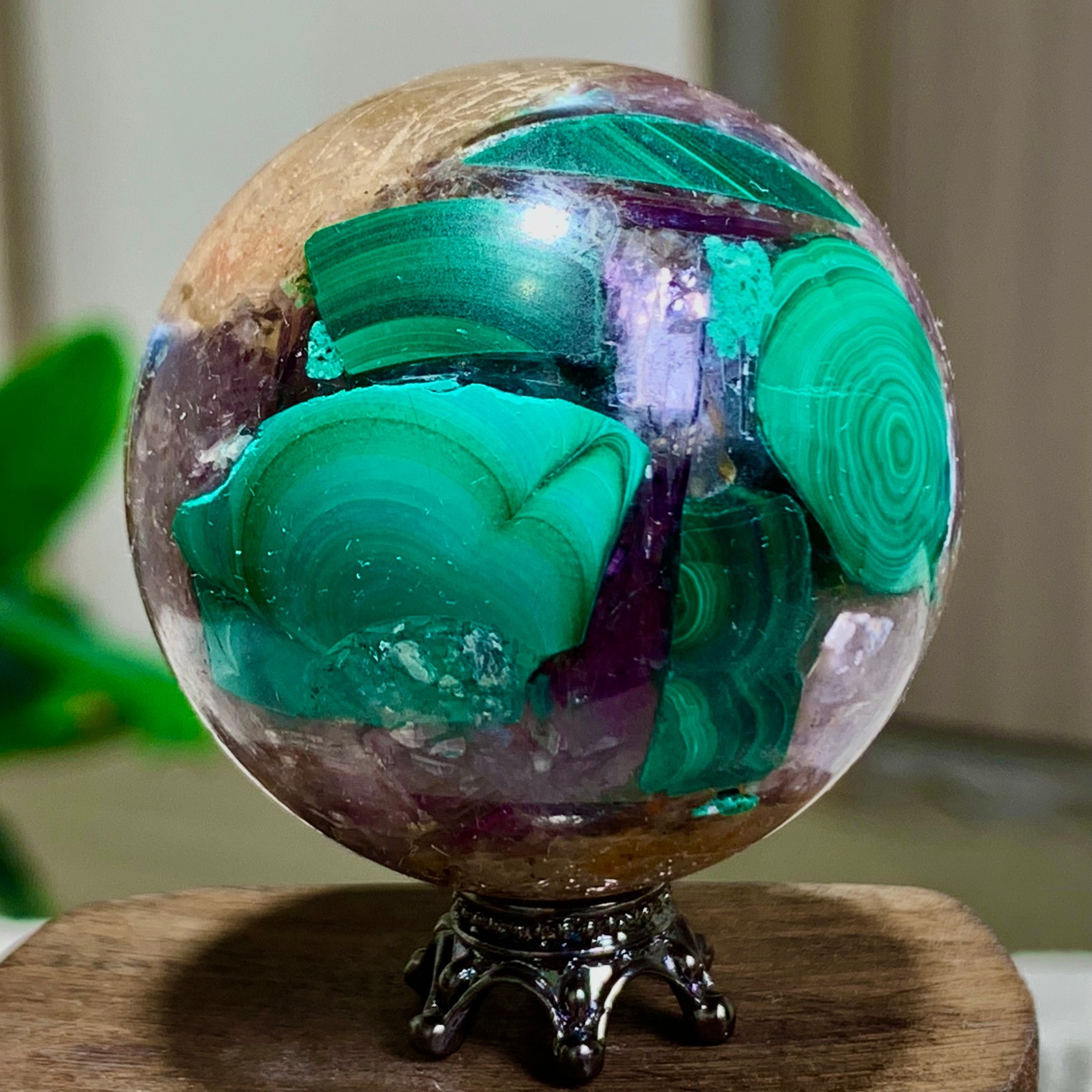 97G Newly discovered rare malachite purple mica symbiotic sphere restoration