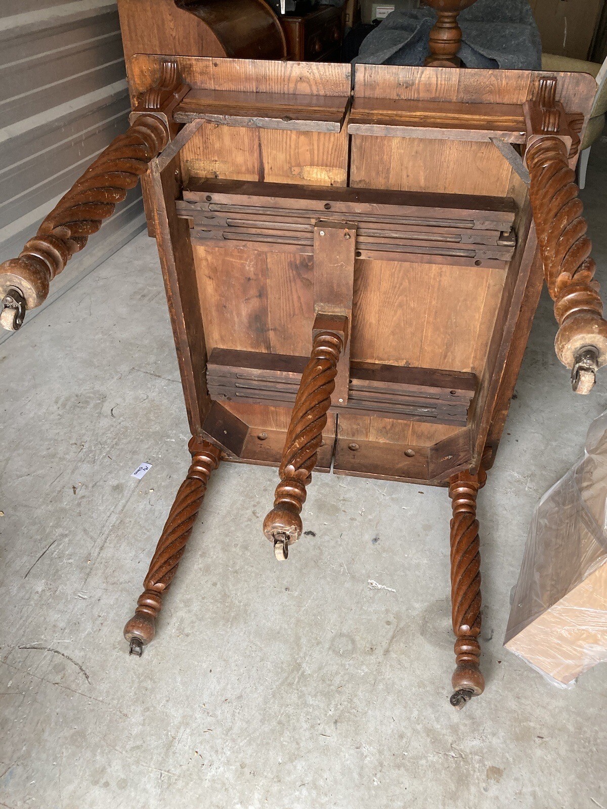Antique Square Kitchen Vintage Farmhouse Oak Table Barley Twist 5 Leg No Leaves