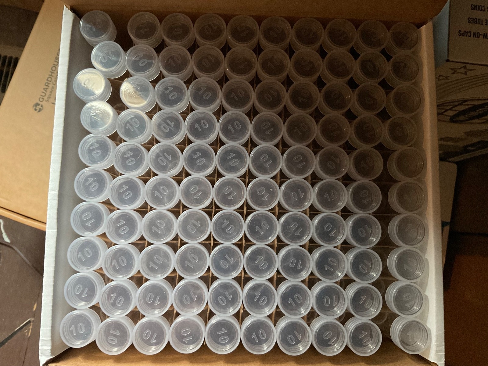 100 New Whitman Kointube Coin Tubes for Dimes (10 cent)  FULL BOX Made in USA