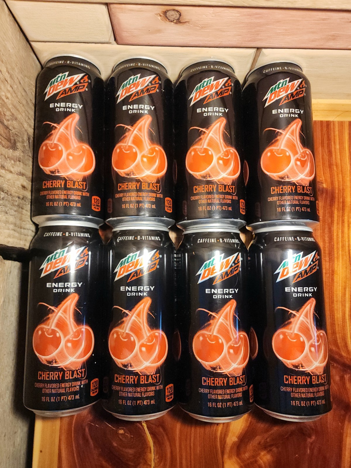 (8 Cans) Mountain Dew Amp Energy Cherry Blast 16 oz Unopened Can MTN