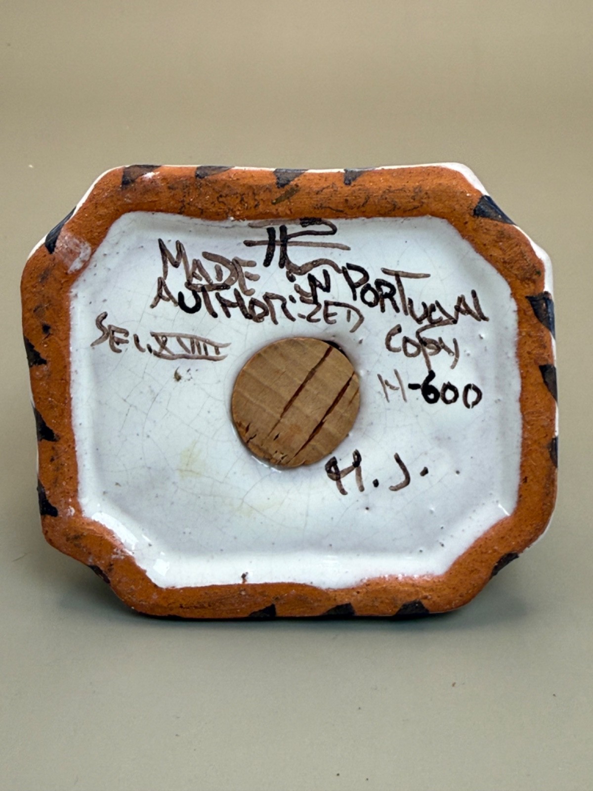 From Portugal Vintage Ceramic Pomander Potpourri White Bunny Rabbit signed H. J.