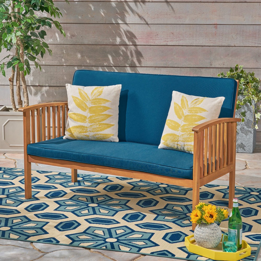 Outdoor Waterproof Loveseat with Acacia Wood Frame in Cream
