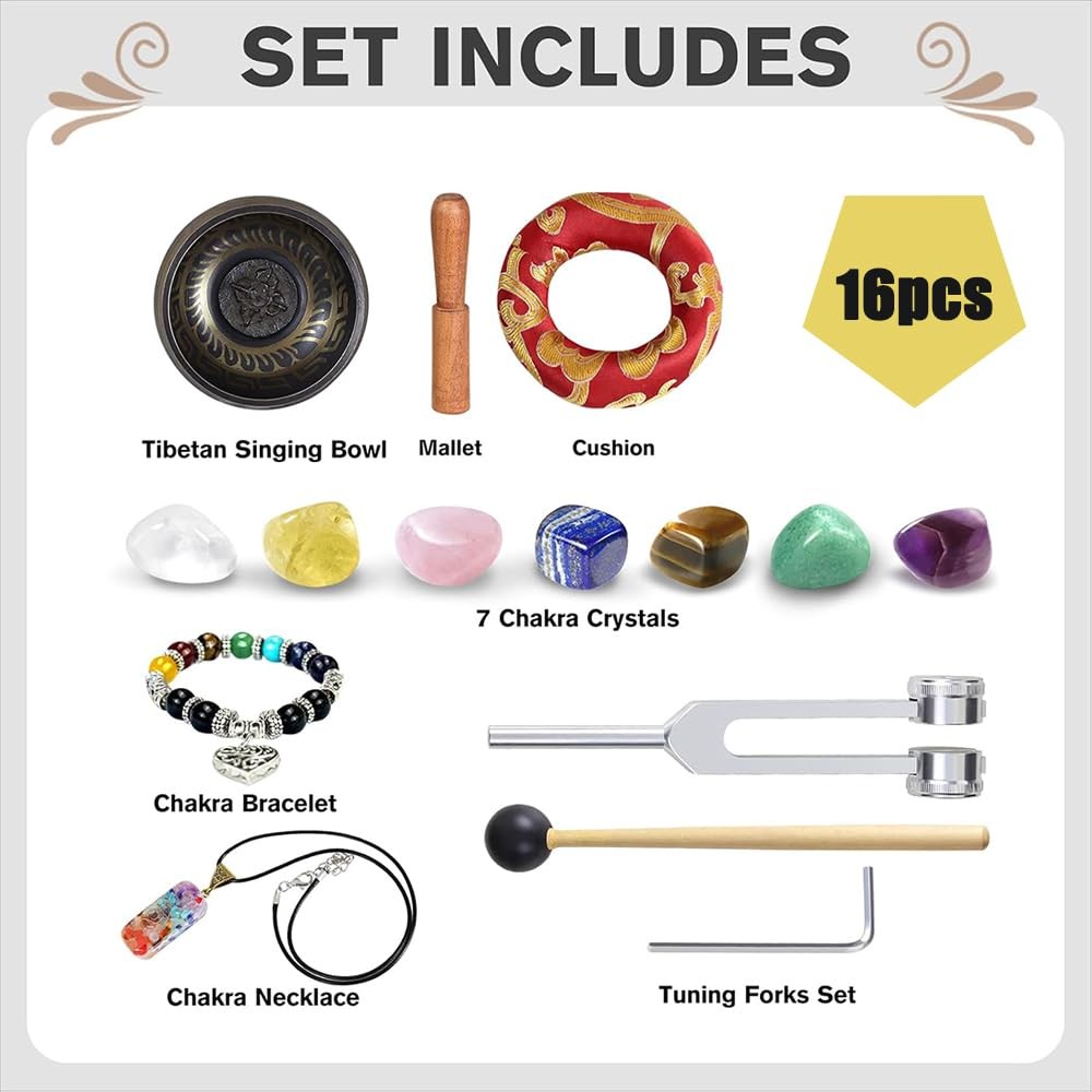 Tibetan Singing Bowl Set (16Pcs) - Pure Sound - 3.5 inch Brass Material