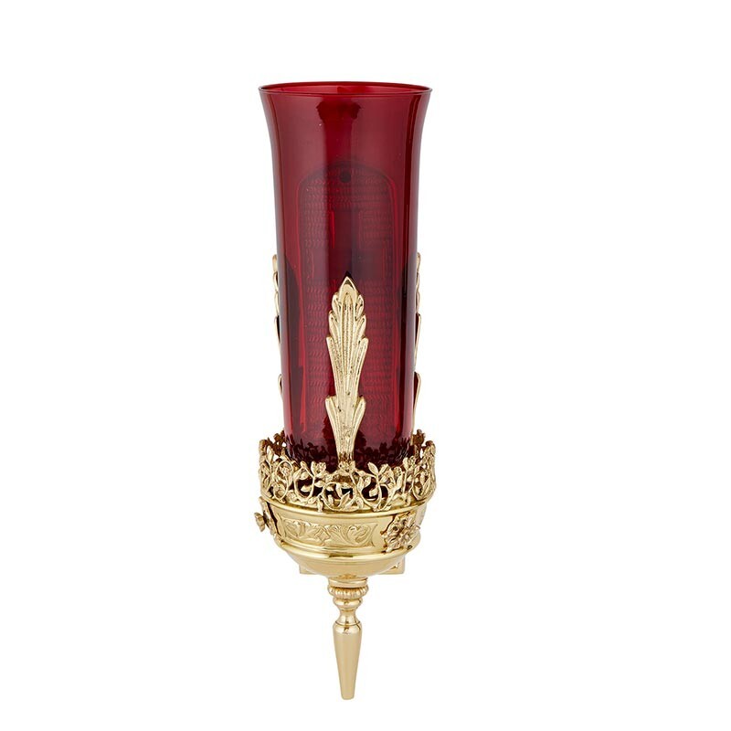 Ornate Wall Mount Sanctuary Lamp, Ruby Globe, 12'' H (USUALLY SHIP WTHIN 2 DAYS)