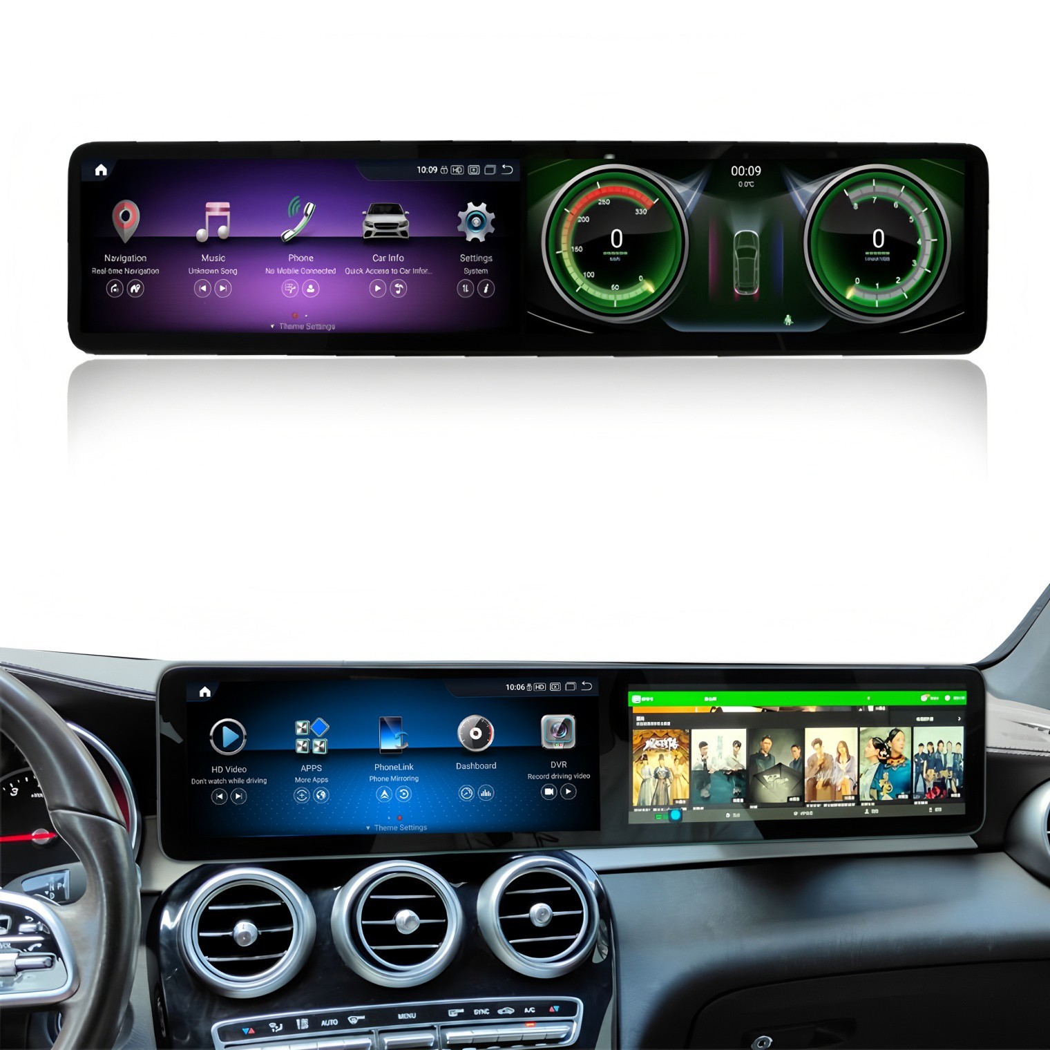 Dual Screen 12.3'' Android CarPlay GPS Stereo For Mercedes C/GLC-Class W205 X253